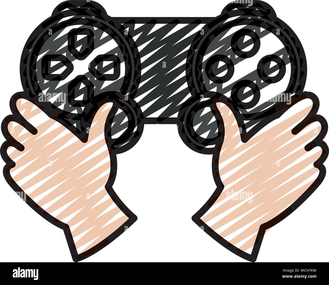 doodle hands with videogame controller play console vector illustration ...