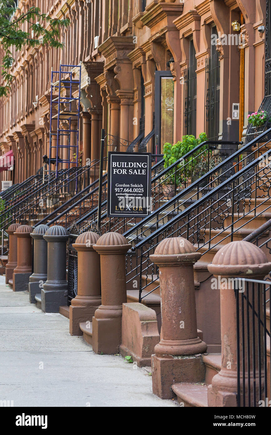 New York City brownstones in Harlem. Stock Photo