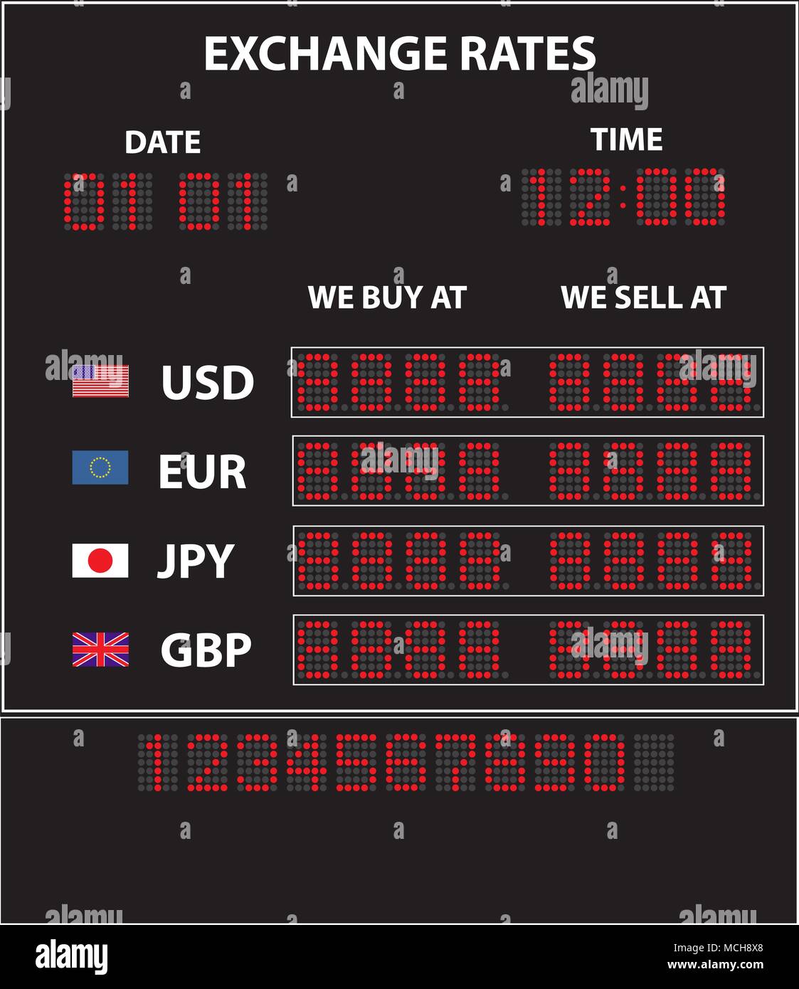 Vector Electronic Led Currency Exchange Display With Currencies - 