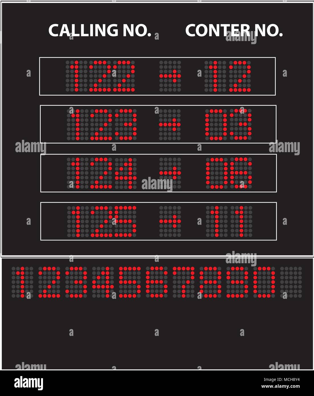 Vector image of led queue display with calling number and counter
