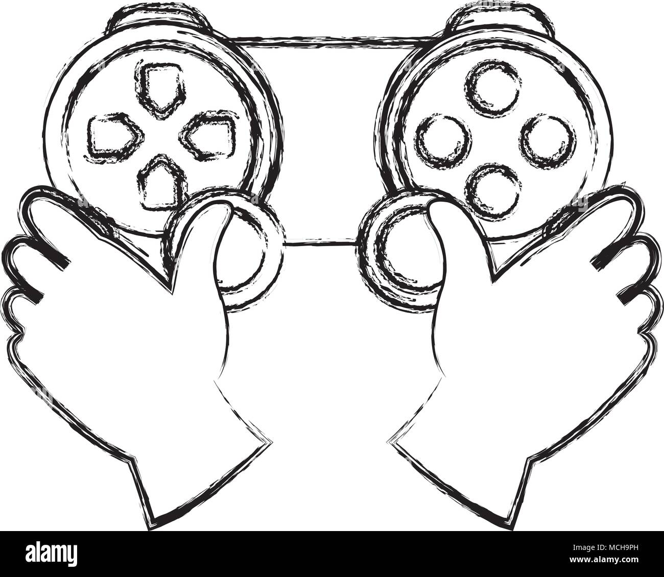 grunge hands with videogame controller play console vector illustration ...