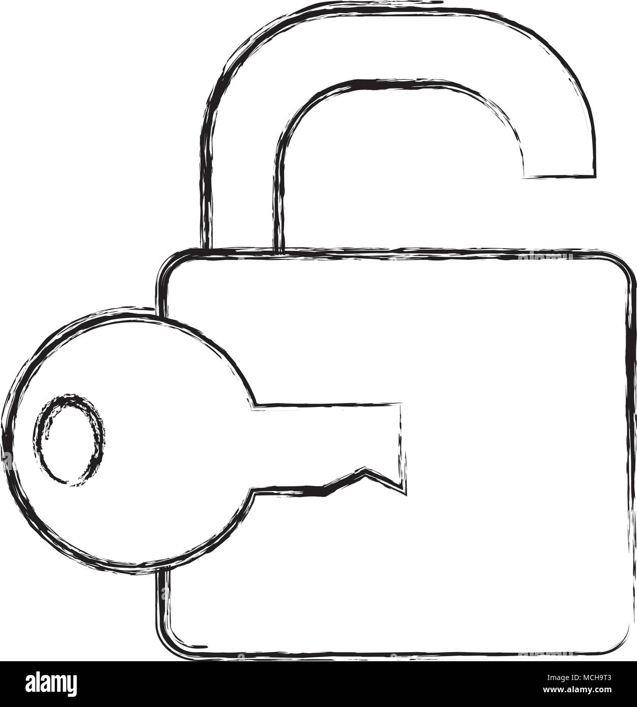grunge padlock and key open security access vector illustration Stock ...