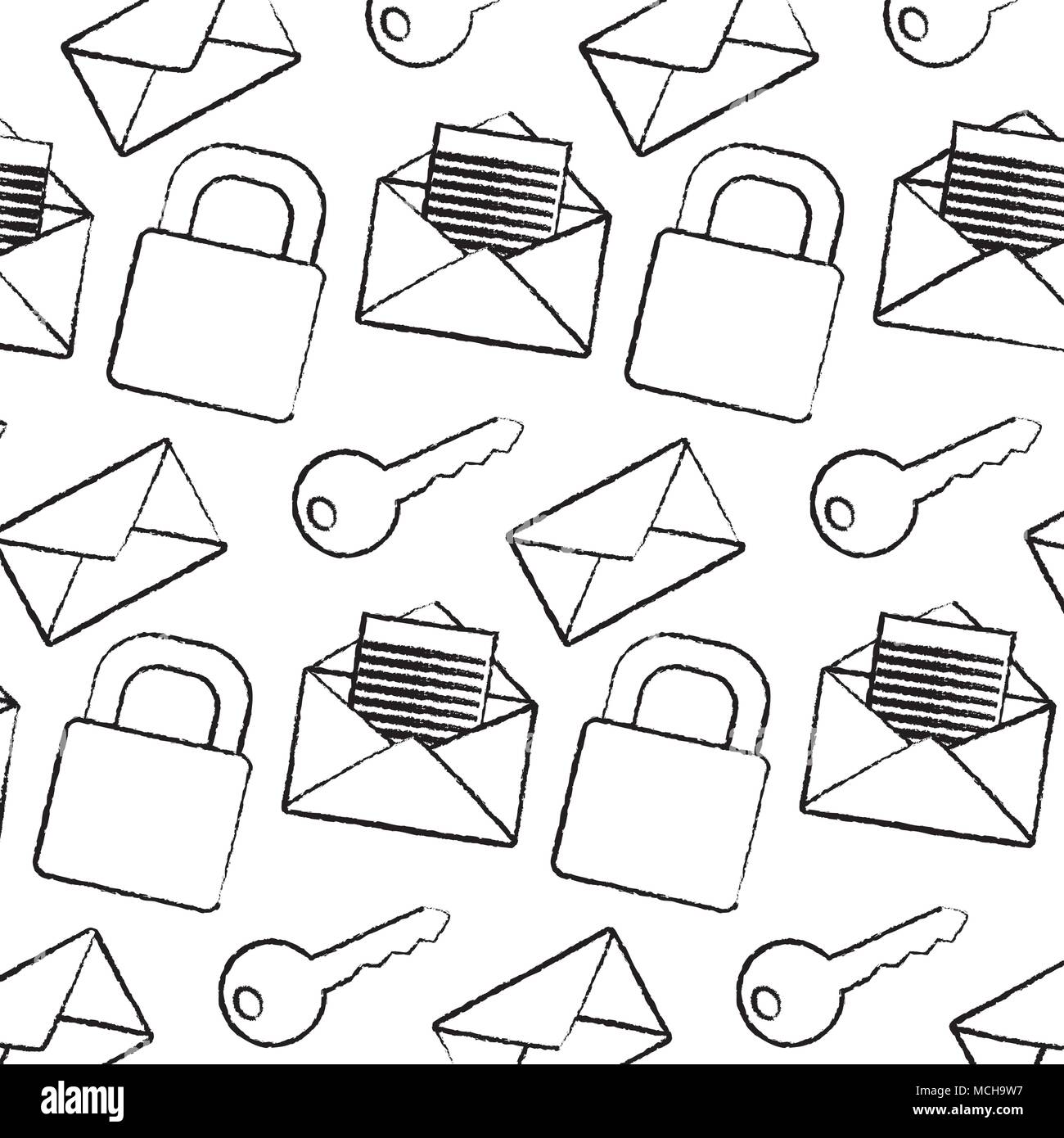 grunge close padlock with key and letter message background vector ...