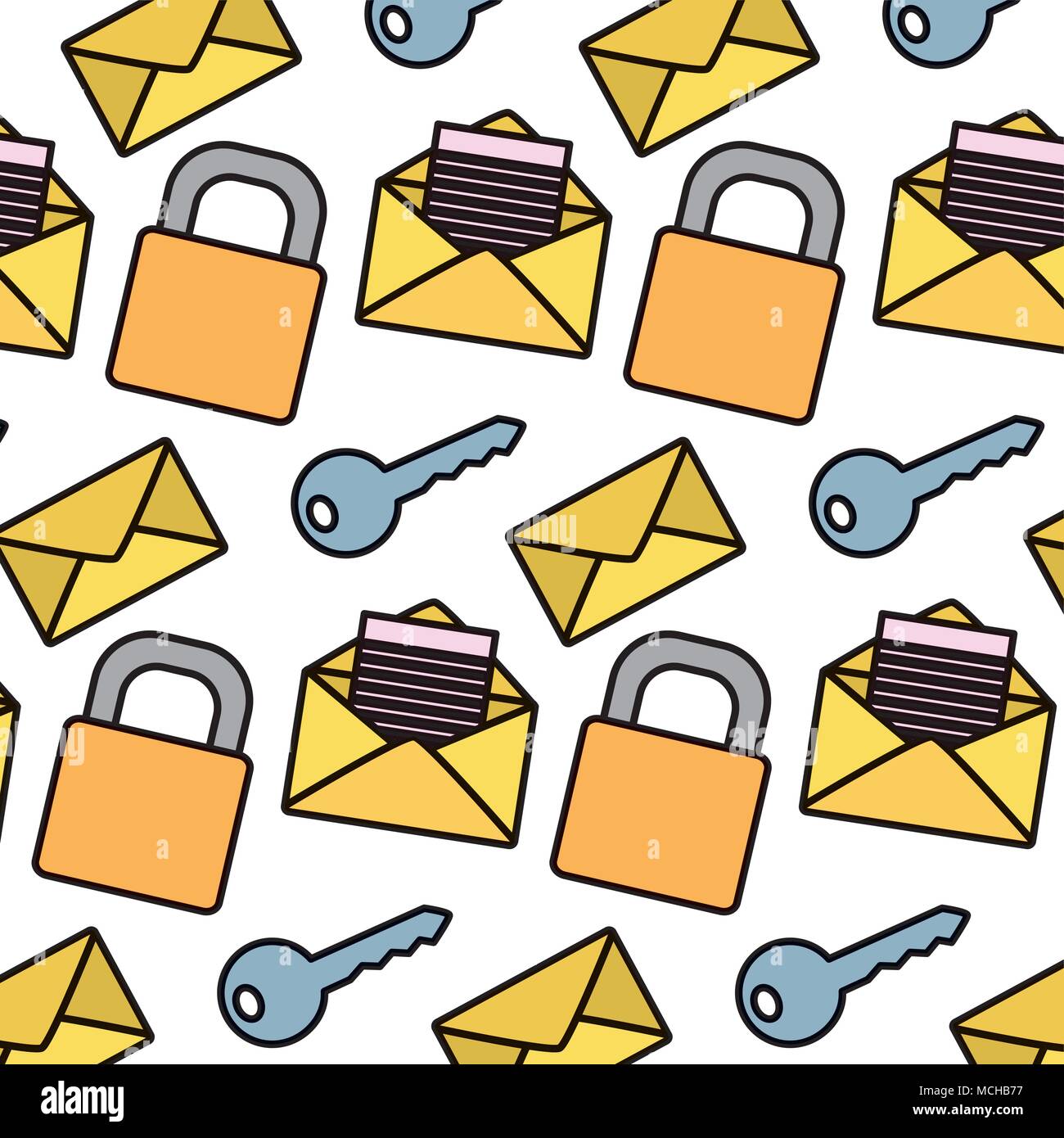 color close padlock with key and letter message background vector ...
