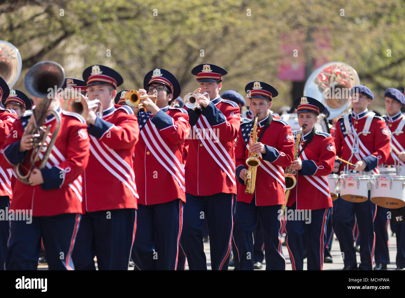 Washington, D.C., USA - April 14, 2018 Austintown Fitch High School Marching Band in the 2018 National Cherry Blossom Parade Stock Photo