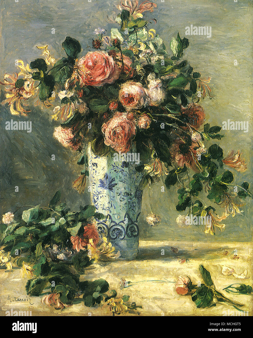 Roses and Jasmine in a Delft Vase (Les Roses et Jasmin dans Stock Photo