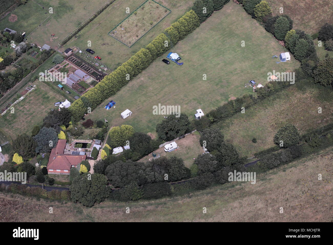 Aerial view of Dragonfly Stables Camping and Caravan site Hordle Lymington Hampshire Stock Photo