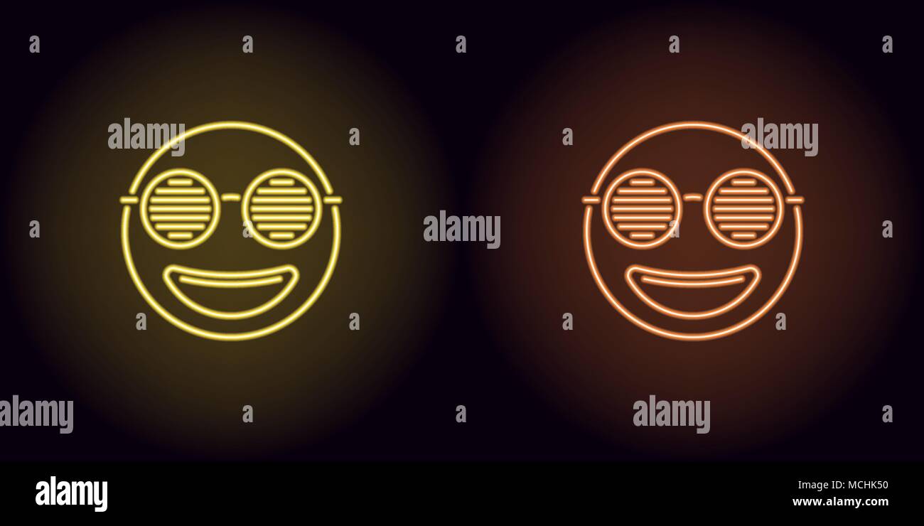 Neon stylish emoji in yellow and orange color. Vector illustration of