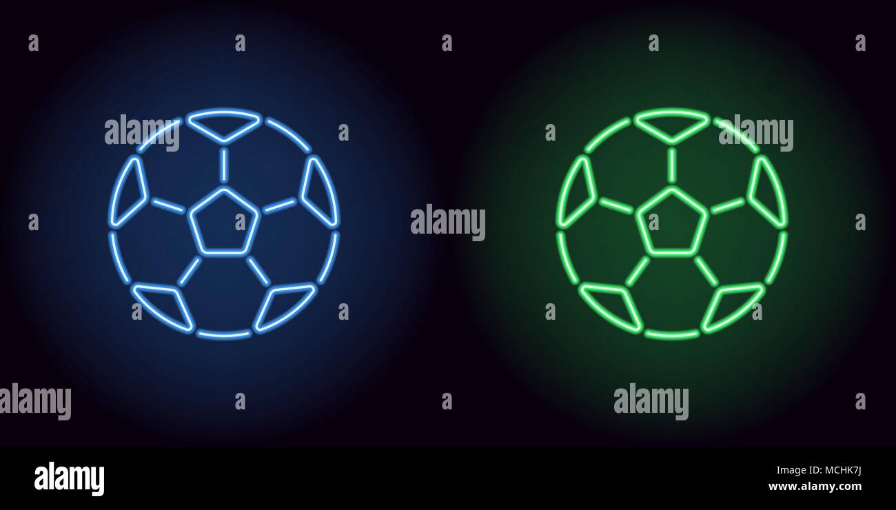 Neon football ball in blue and green color. Vector illustration of