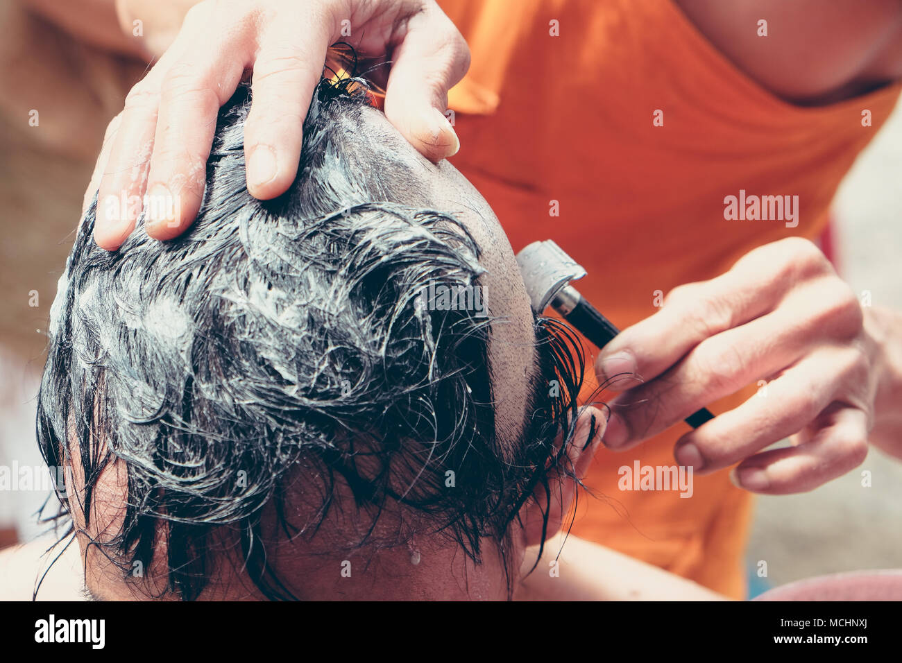 The ceremony of shaving the hair, Buddhist Ordination Stock Photo - Alamy