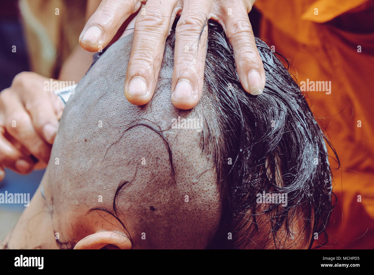 The ceremony of shaving the hair, Buddhist Ordination Stock Photo - Alamy