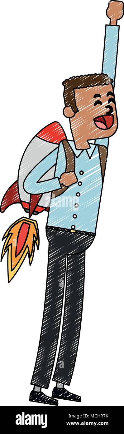 Businessman flying with jetpack scribble Stock Vector Image & Art - Alamy