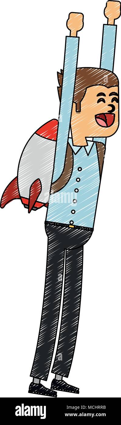 Businessman flying with jetpack scribble Stock Vector Image & Art - Alamy