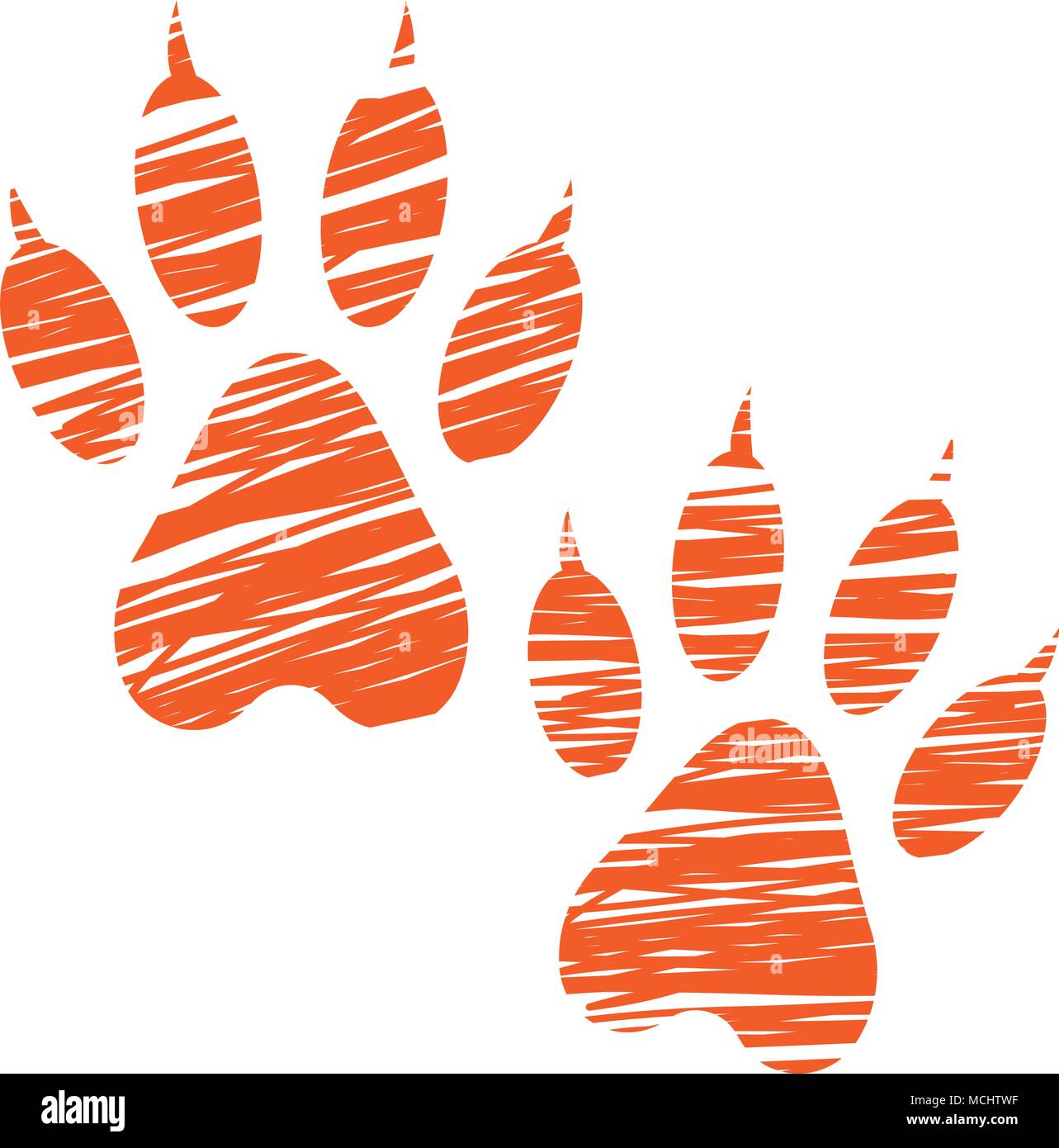 Sketched dog footprints, stylized scratched dog paws, hatched animal