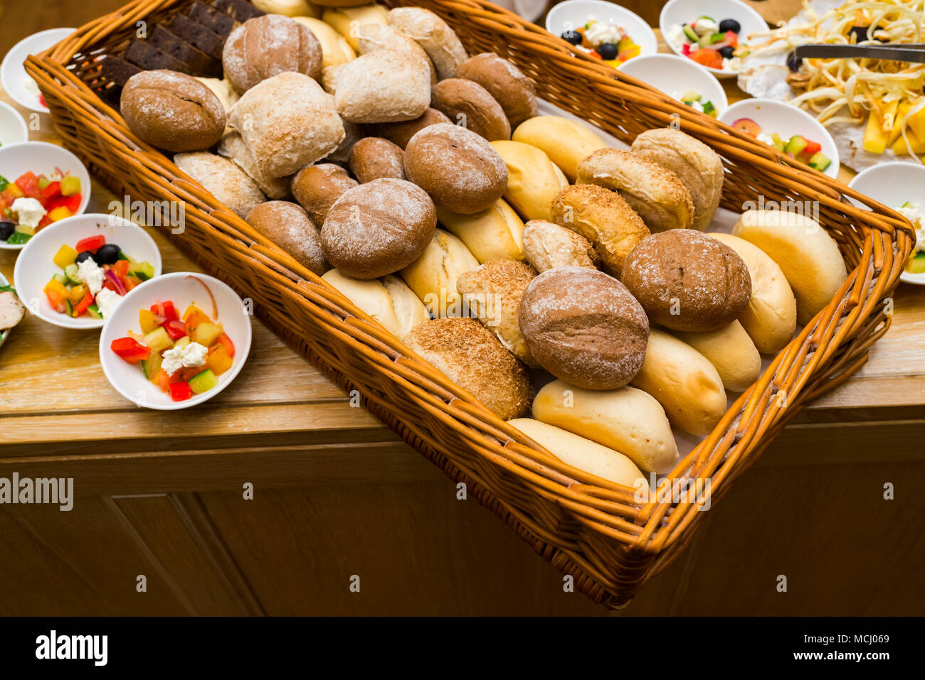 bread on a wicker tray Stock Photo