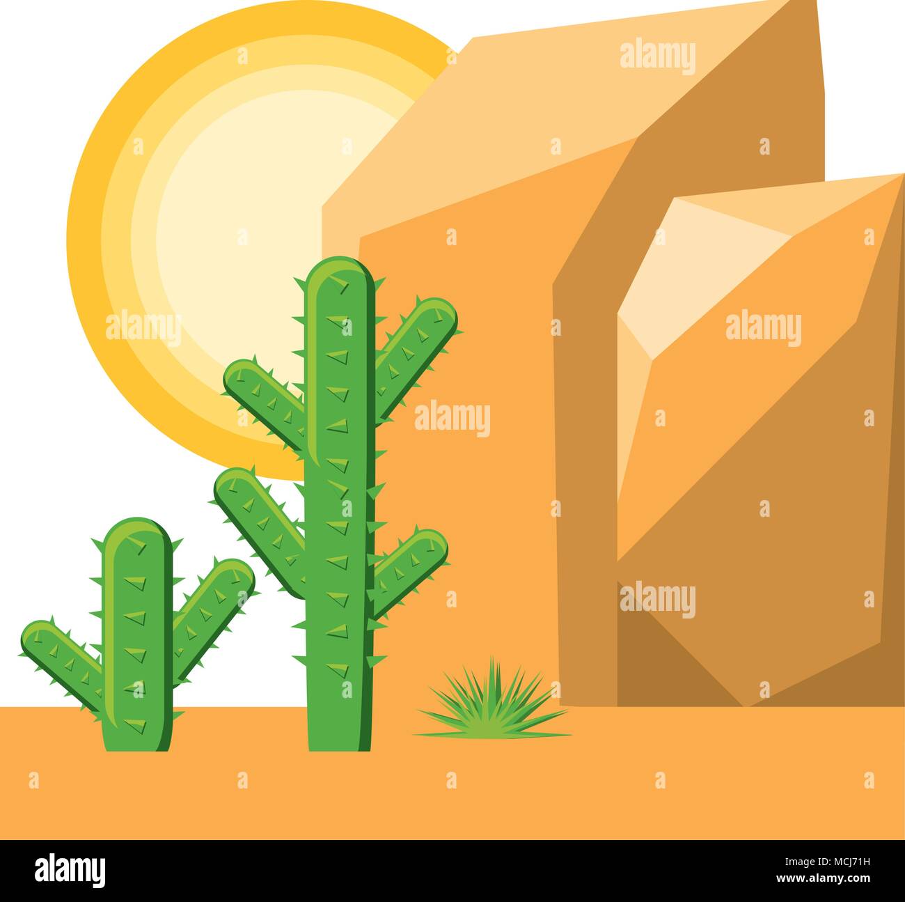 abstract desert landscape with rocky mountains and cactus icon over ...