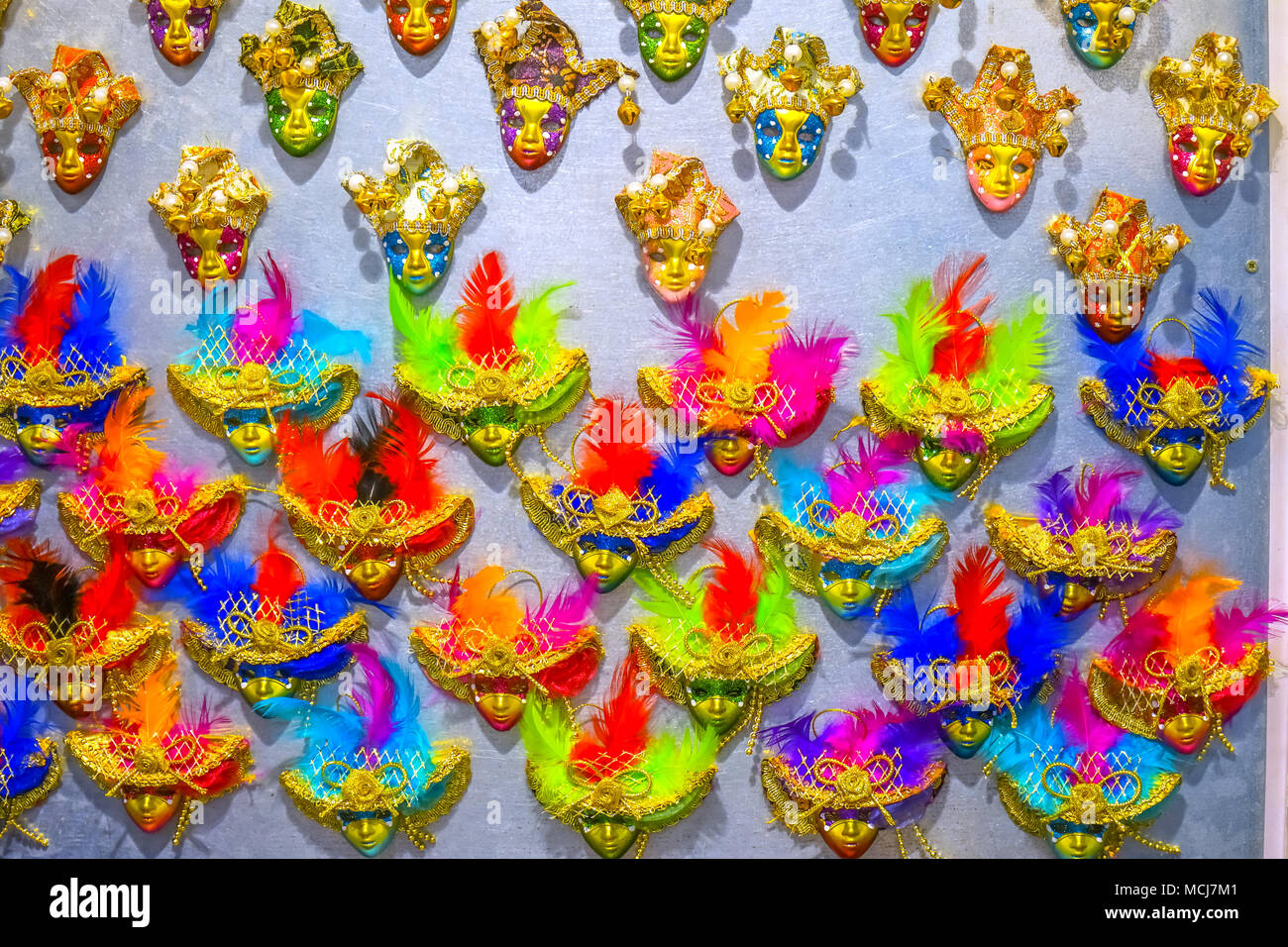 Small Venetian Masks Magnets Venice Italy Used since the 1200s for Carnival, which were celebrated just before Lent.  In ancient times, Masks allowed  Stock Photo