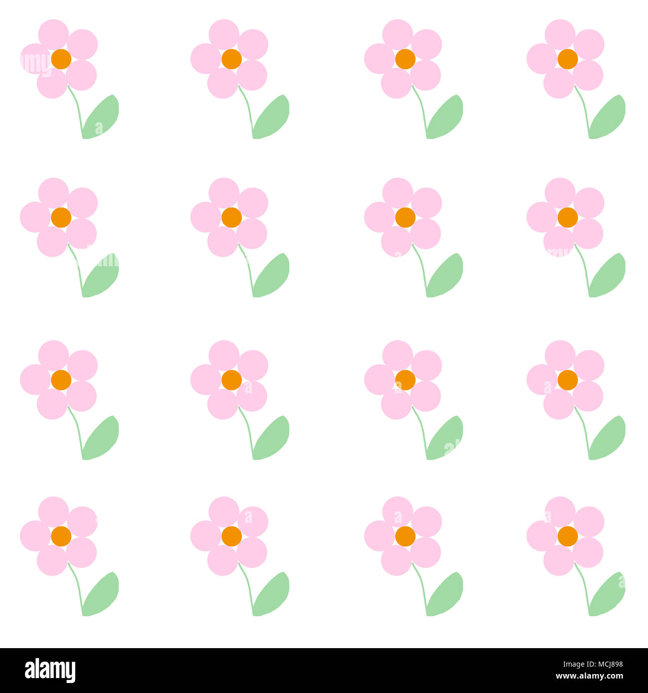 Cute illustrated baby pink flowers. Simple print to be used as a canvas, background, wallpaper... Childlike drawing with pastel colors. Stock Photo