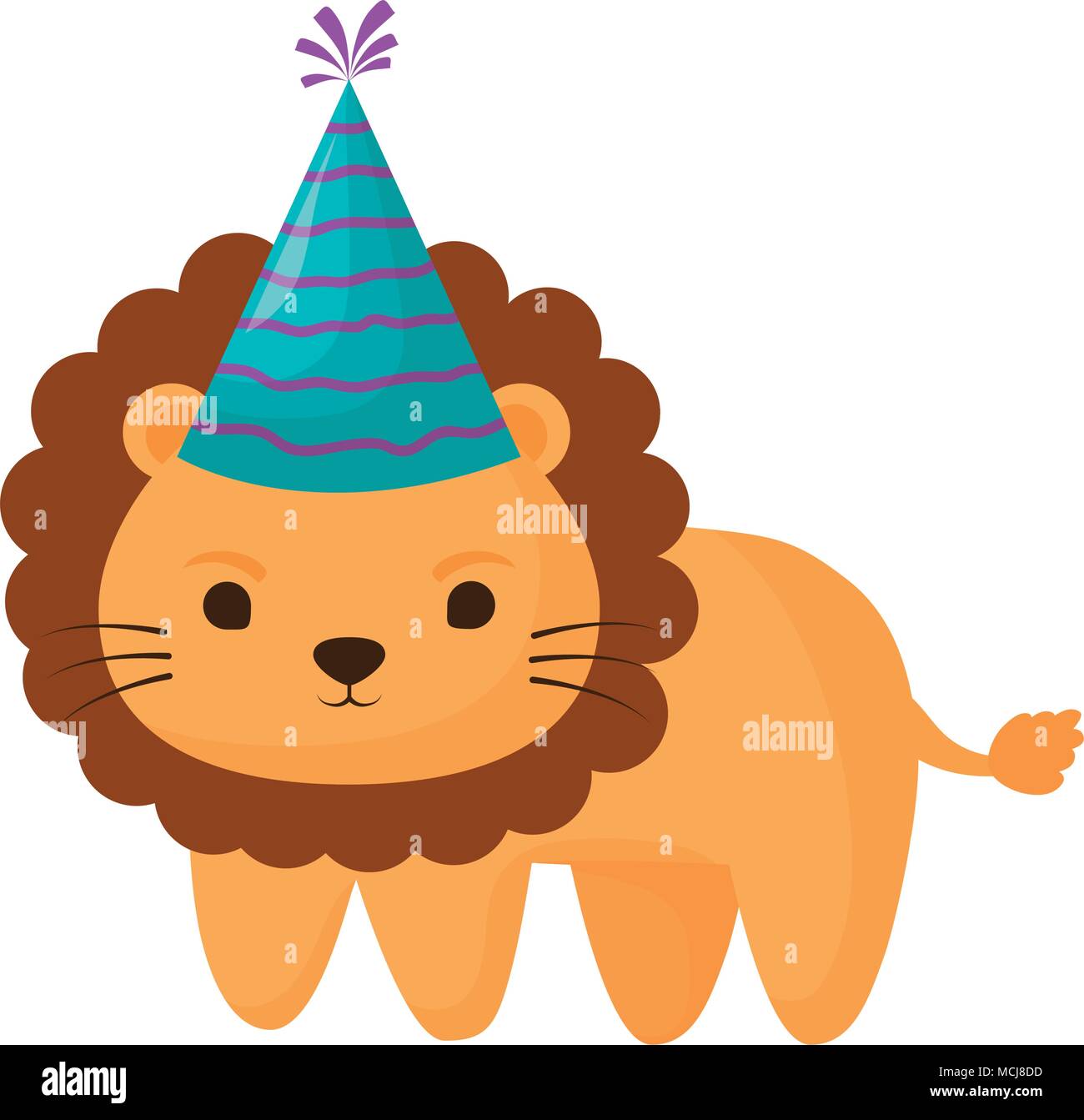 cute lion with party hat over white background, colorful design. vector ...