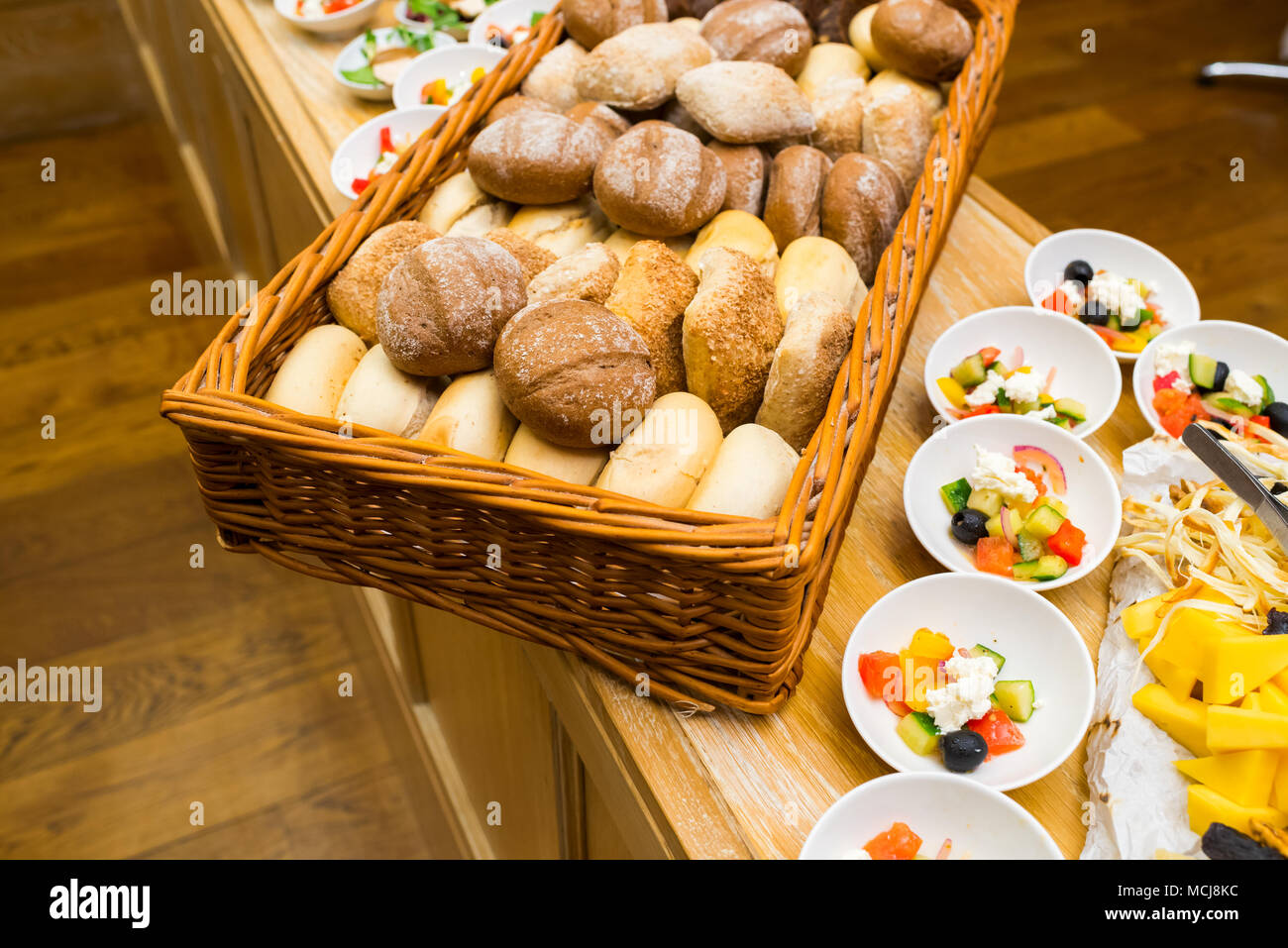 bread and salads at the reception Stock Photo