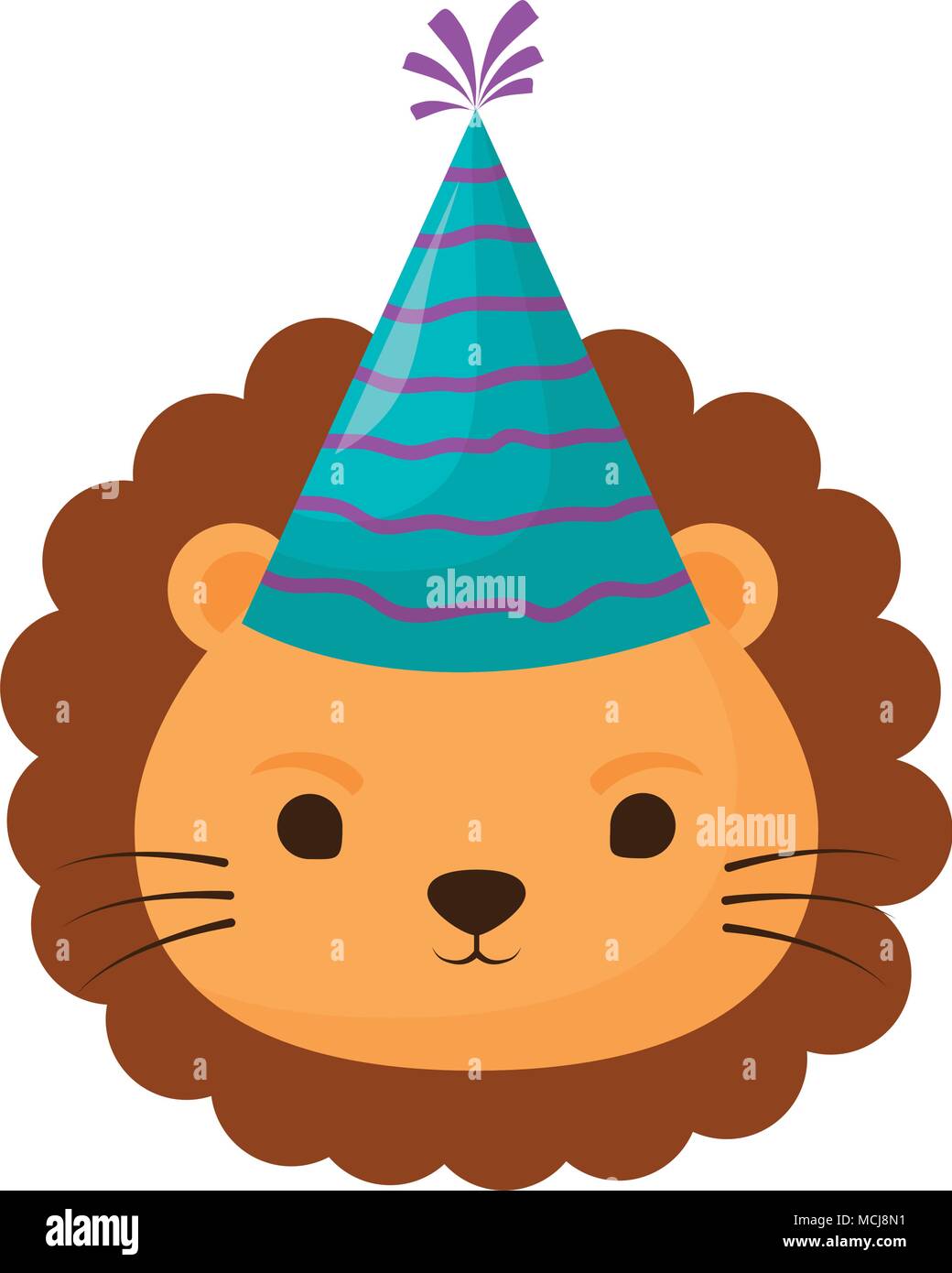cute lion with party hat over white background, colorful design. vector ...