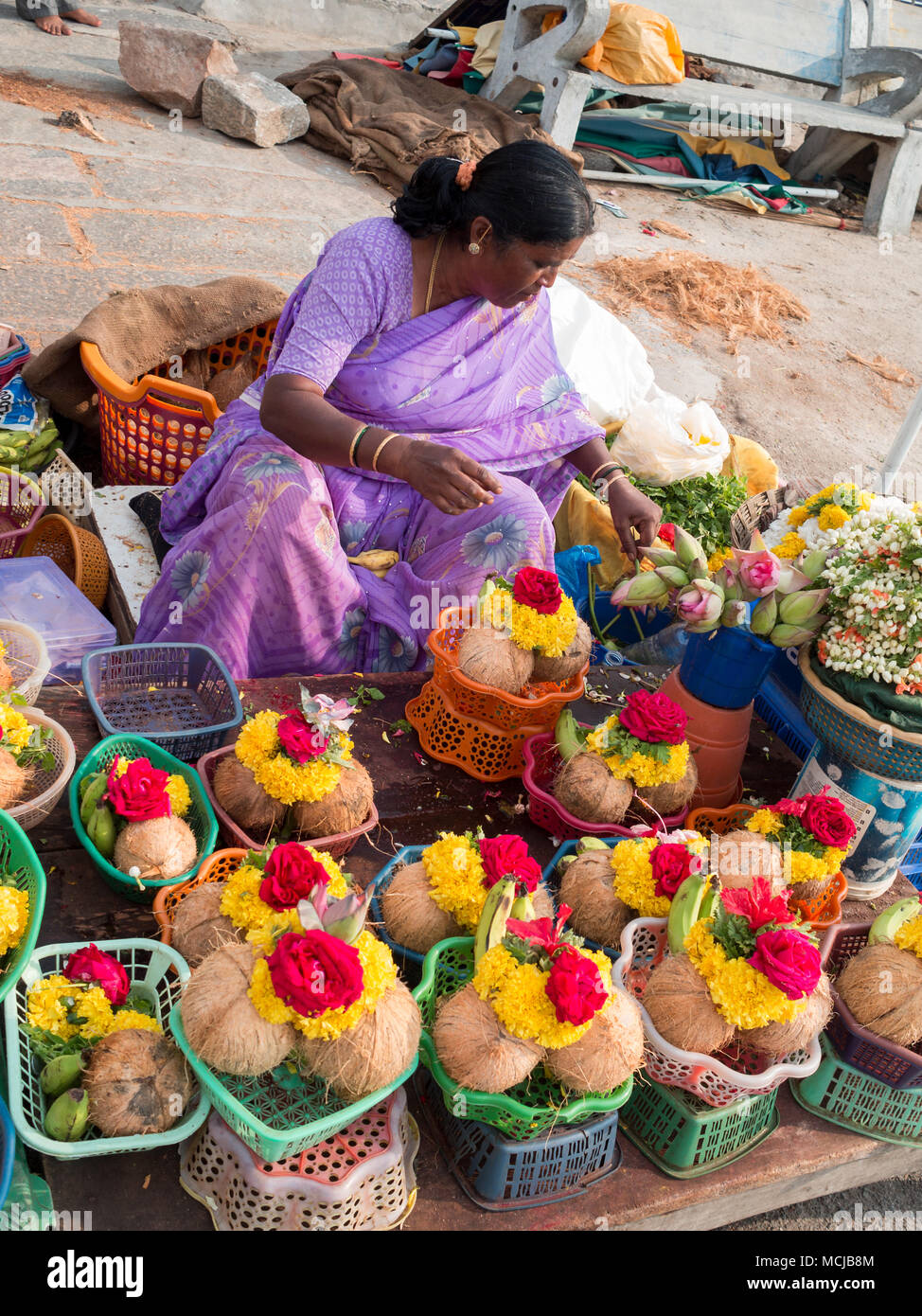 Selling offerings by Chamundeshwari Temple, Karnataka Stock Photo