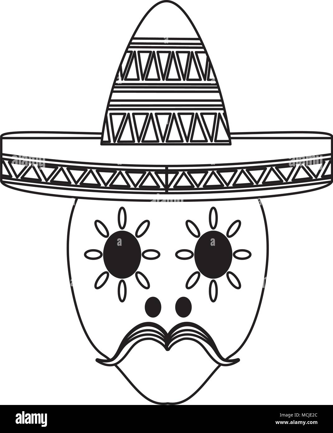 sugar skull with mexican hat over white background, vector illustration ...