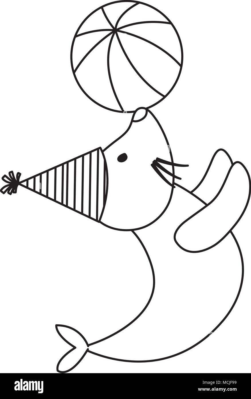 Cartoon Circus seal playing a ball over white background, vector ...