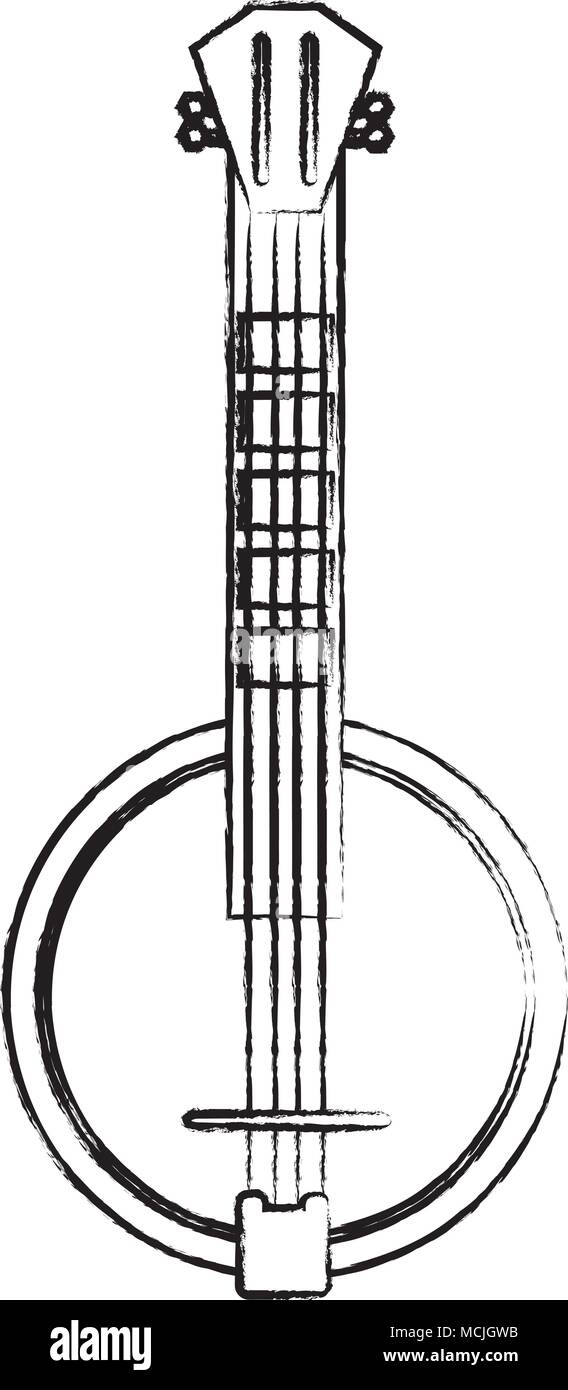 sketch of banjo instrument icon over white background, vector