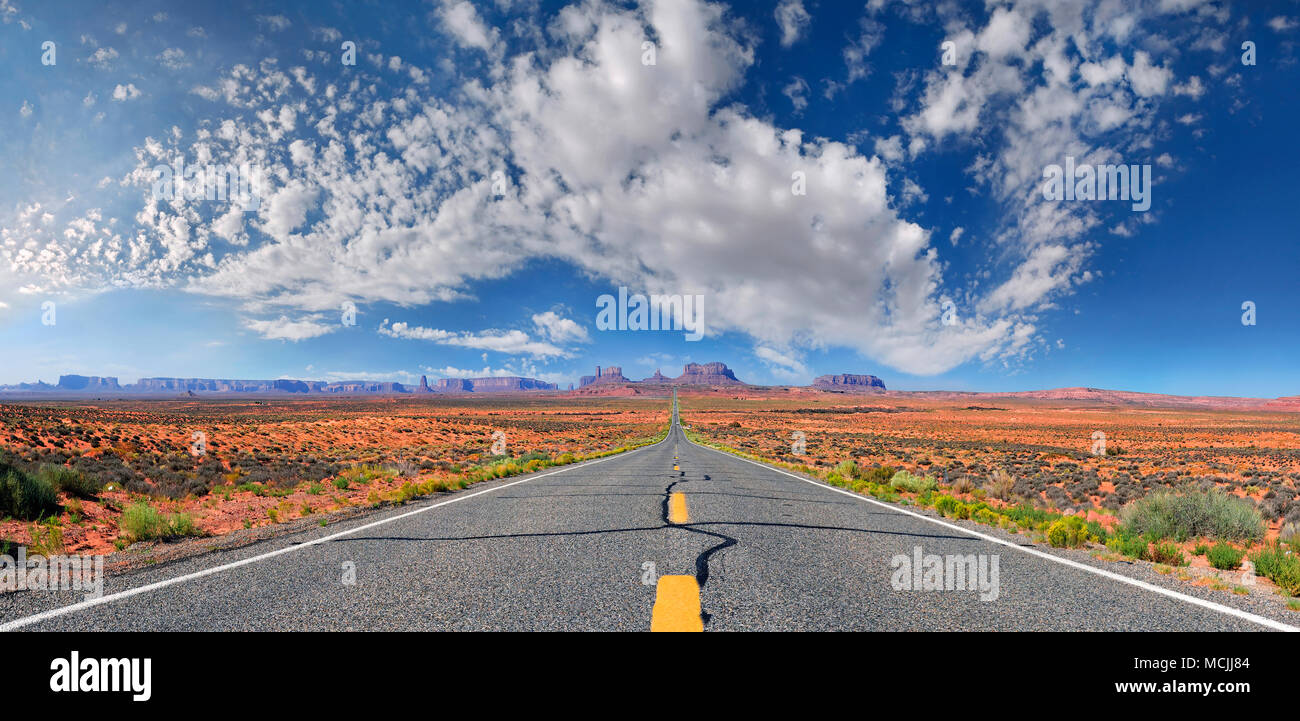 Panorama, road to Monument Valley, Mexican Hat, Utah, USA, North America Stock Photo