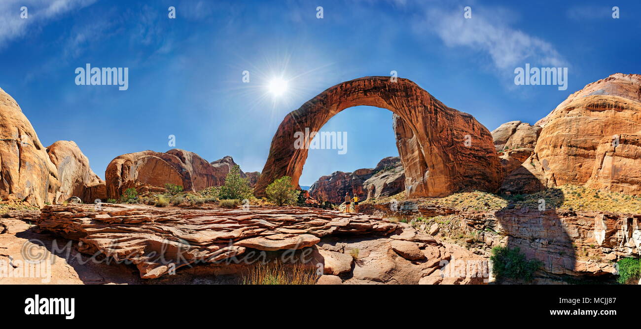 Panorama, Rock Gate Rainbow Bridge, Rainbow Bridge National Monument, Sanctuary of the Navajo Indians, Utah, USA, North America Stock Photo