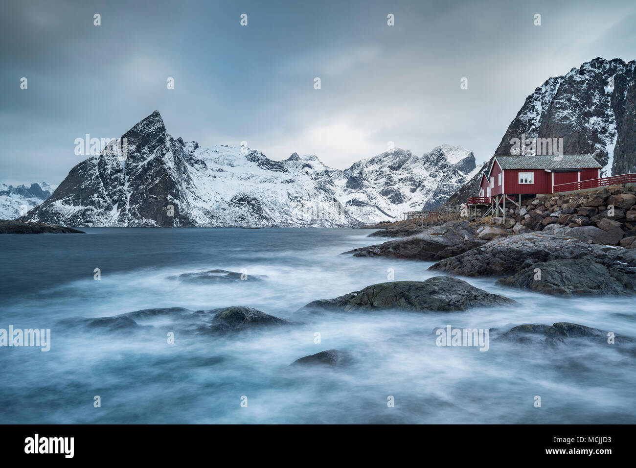 Fishermen's houses, Rorbuer or Rorbu, Moskenesoya, Reine, Hamnoy Lofoten, Norway Stock Photo