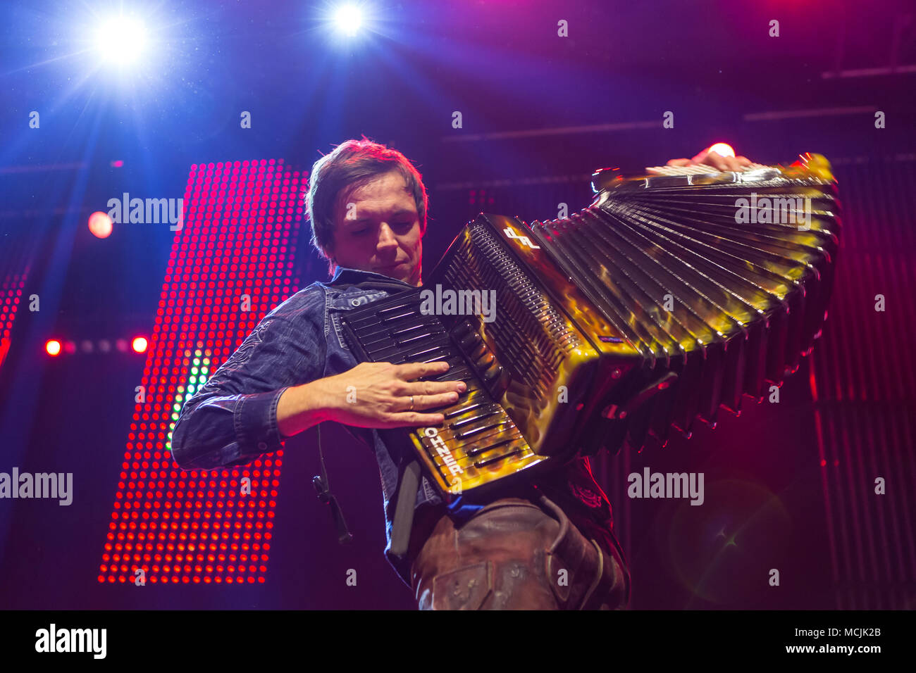 The German music group Dorfrocker with Markus Thomann on accordion live at  the 16th Schlager Nacht in Luzern, Switzerland Stock Photo - Alamy