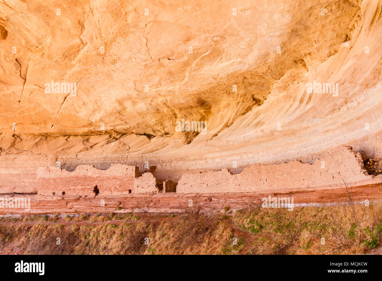 17 or 16 Room Ruin, an Ancestral Puebloan ruin in a north facing alcove along the San Juan River near Bluff, Utah. Stock Photo