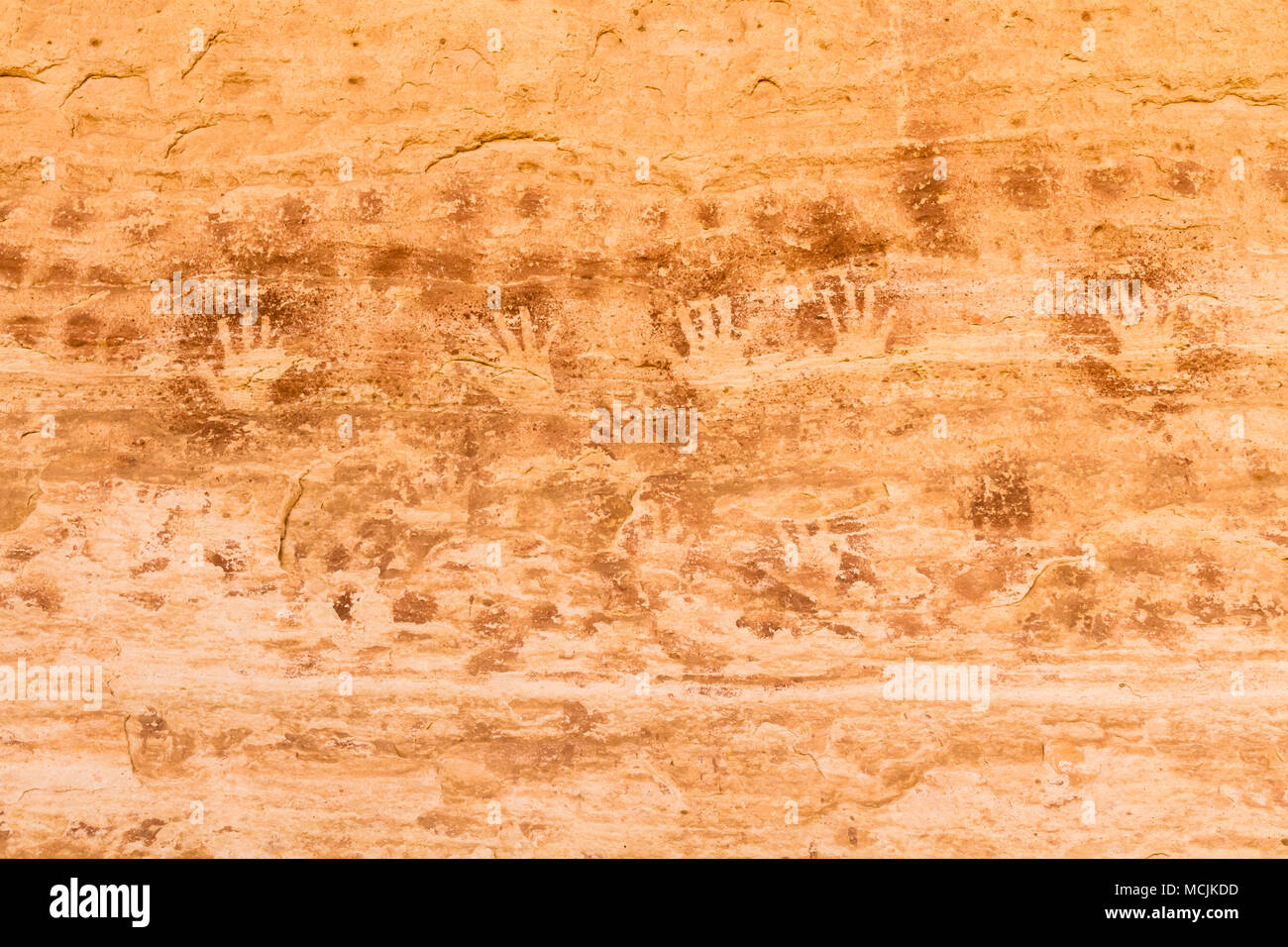 Pictographs at 17 or 16 Room Ruin, an Ancestral Puebloan ruin in a north facing alcove along the San Juan River near Bluff, Utah. Stock Photo