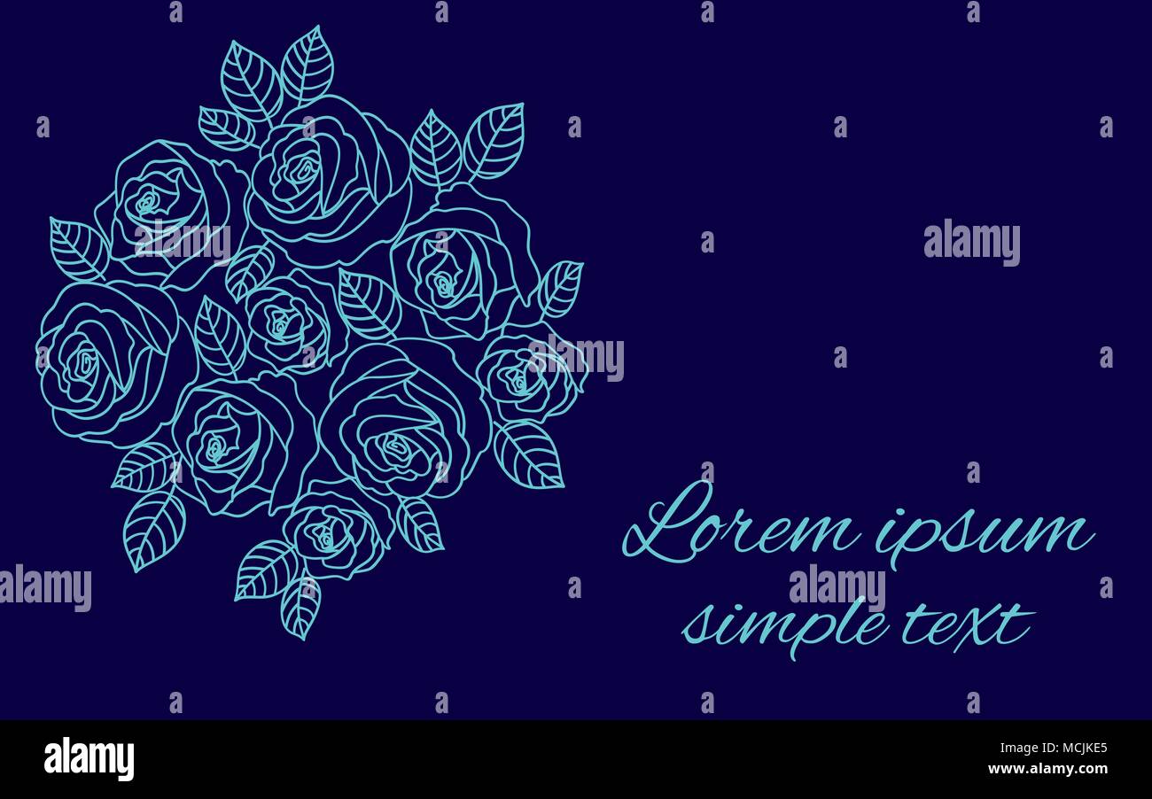Floral vector design with pale blue outline roses wreath on the navy ...