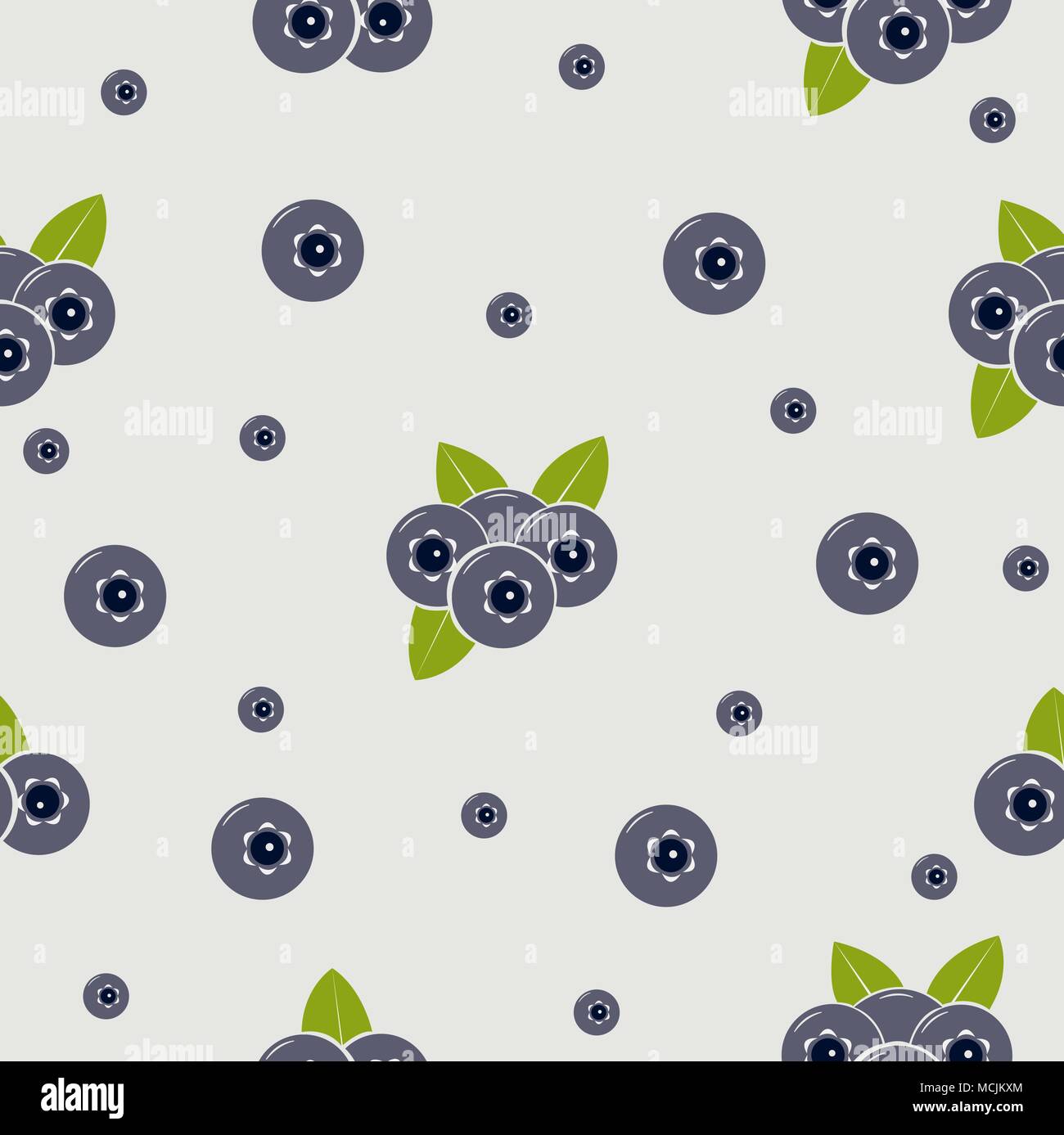Seamless pattern with blueberries and leaves on white background. Flat ...