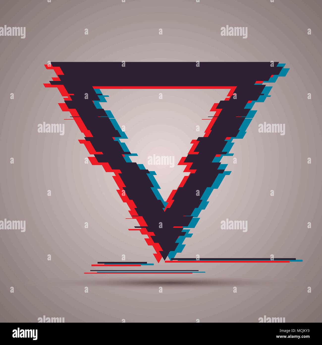 Triangle shape with TV glitch effect for your posters, cards, templates, flyers. Stock Vector