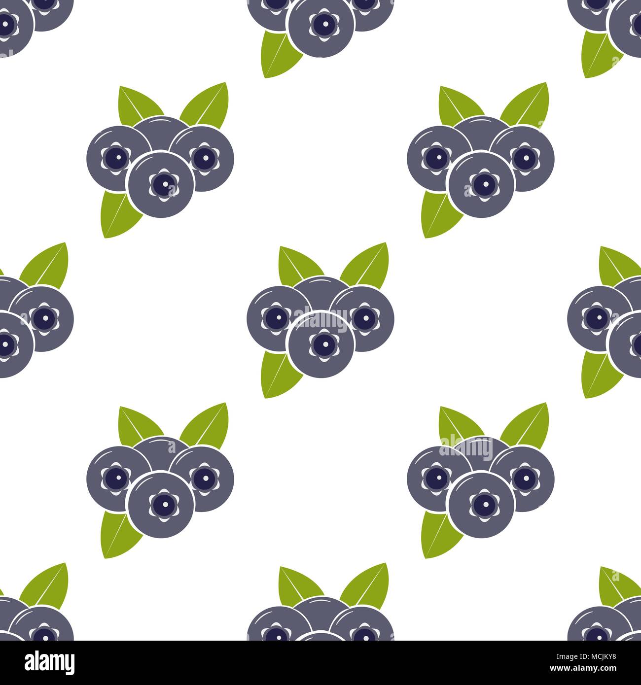 Seamless pattern with blueberries and leaves on white background. Flat ...