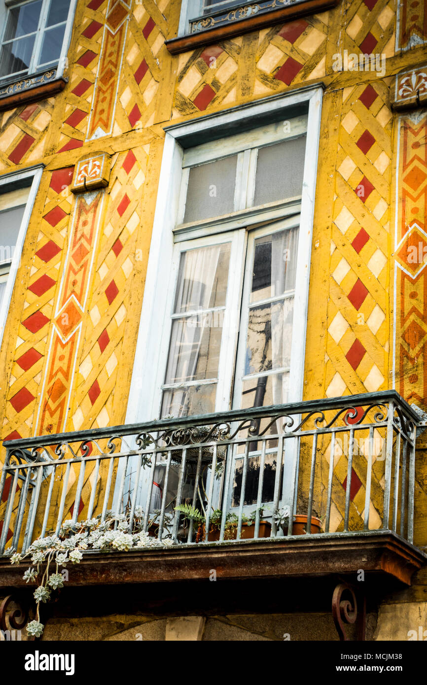 View of a window and balcony with a railing, Brittany, France, Europe Stock Photo