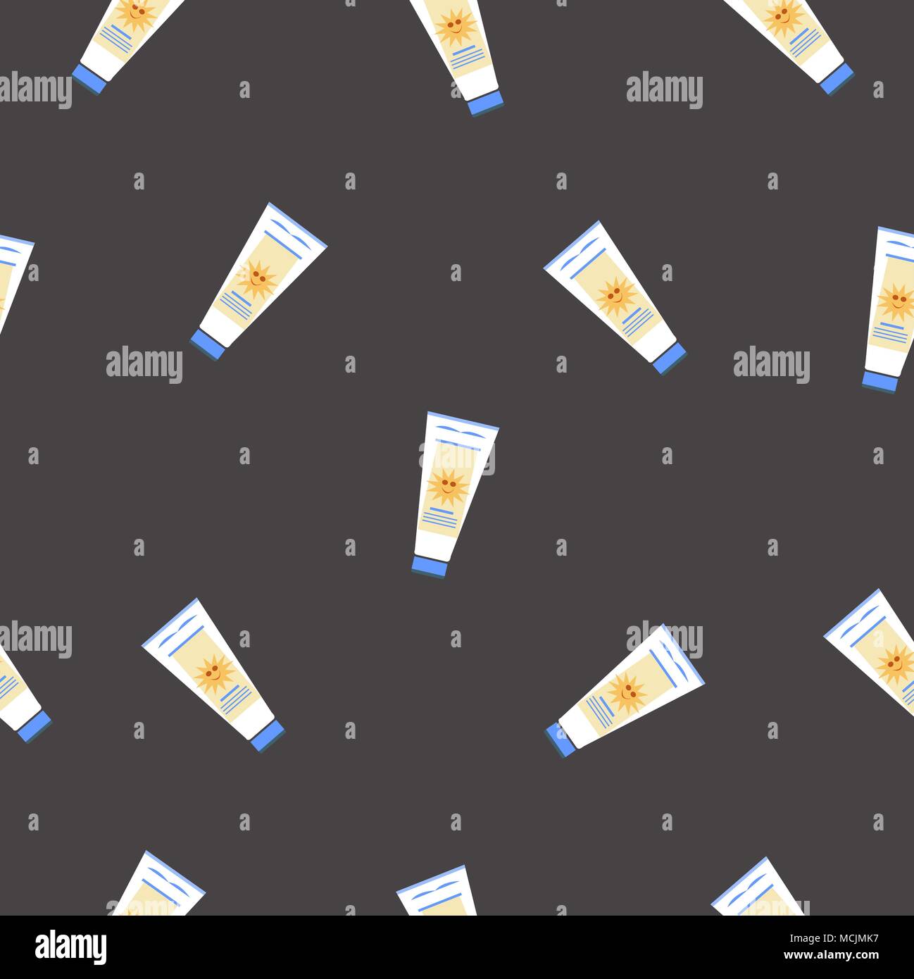 Seamless Pattern with sunscreen creams on black background. Vector Illustration Stock Vector