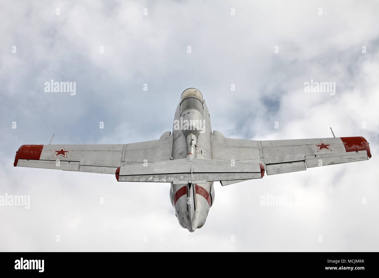 Czechoslovak training  jet  aircraft Aero L-29 Delfin rear view from above Stock Photo