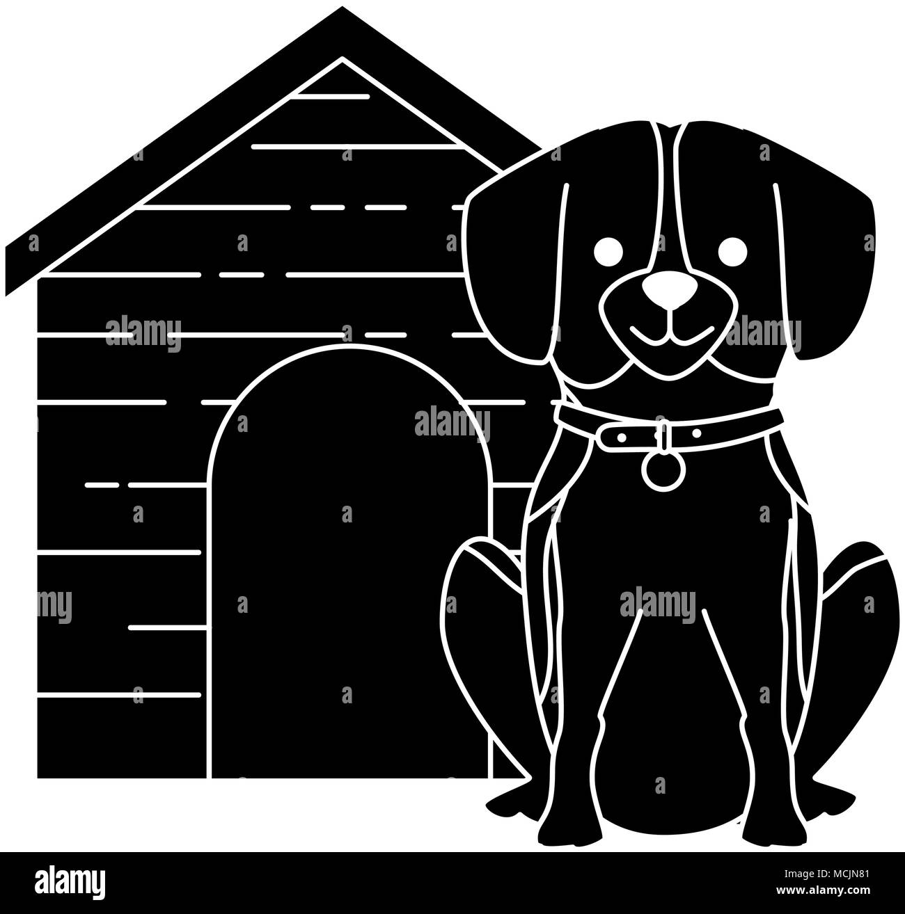 cute dog breed with wooden house character vector illustration design ...