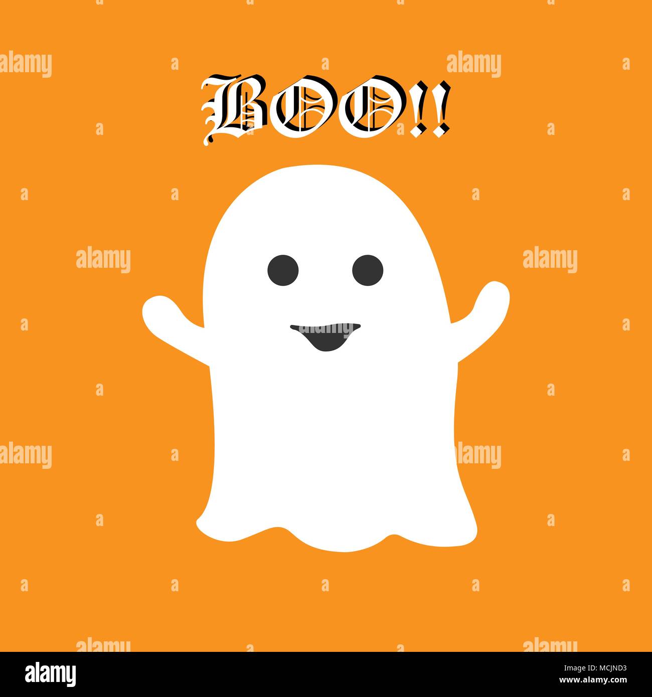 Cute Halloween ghost saying Boo on orange background. Halloween Holiday ...