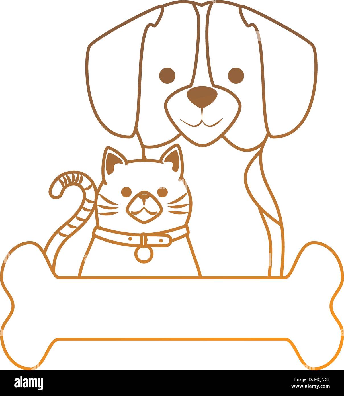 cute dog and cat with bone characters vector illustration design Stock ...