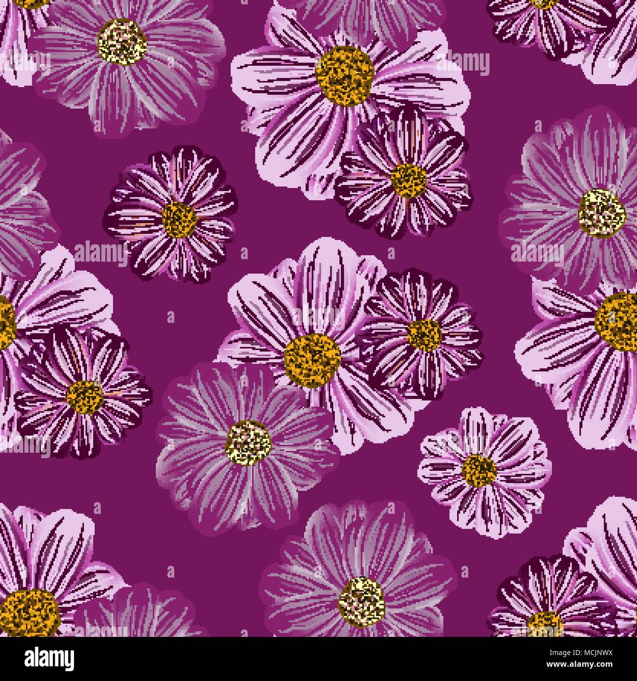 Seamless repeating pattern of wildflowers Stock Vector