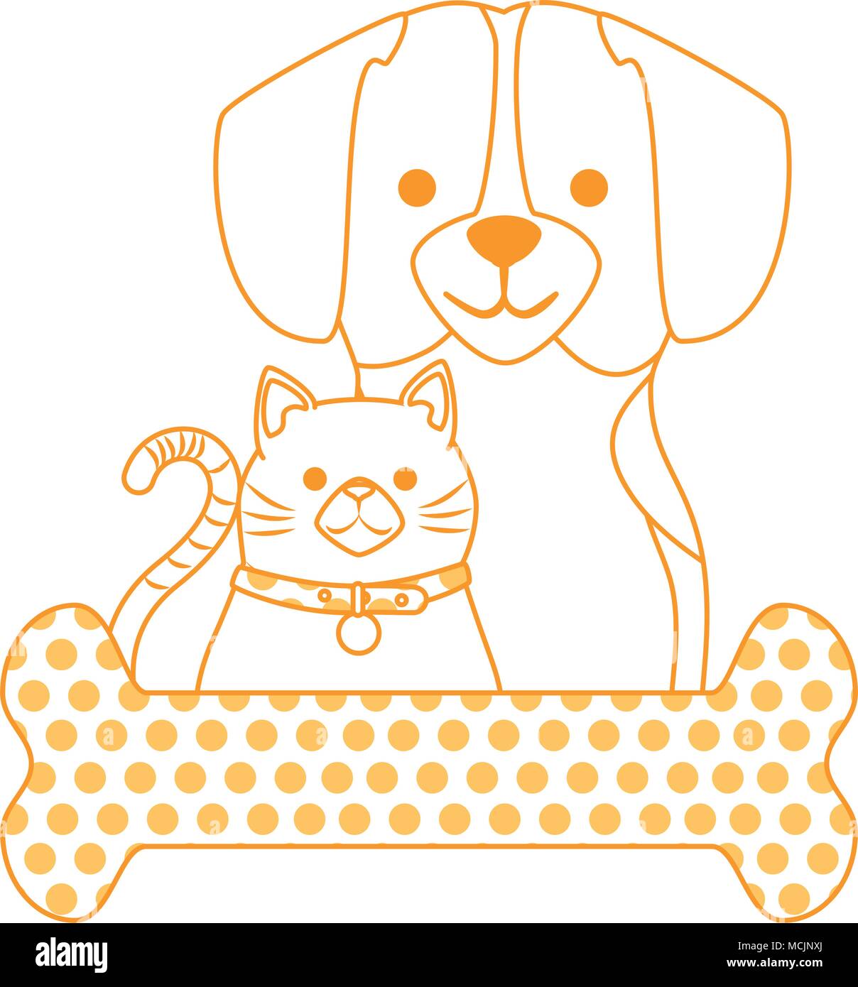 cute dog and cat with bone characters vector illustration design Stock ...