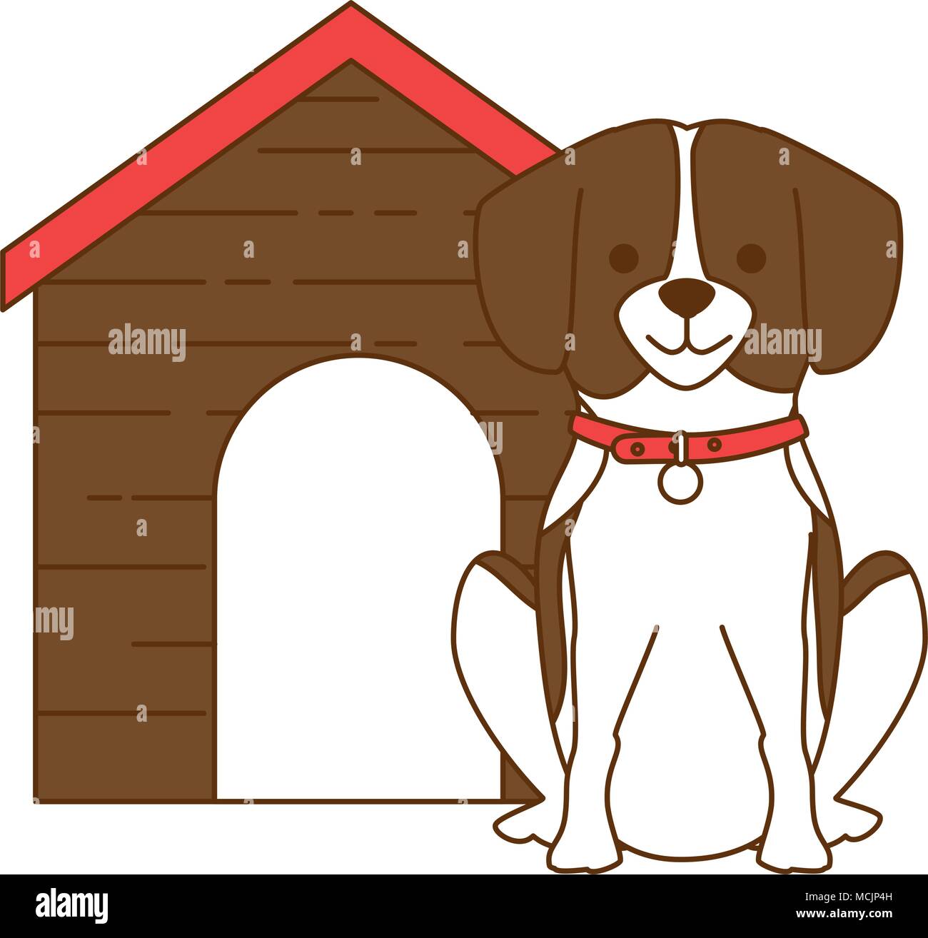 cute dog breed with wooden house character vector illustration design ...