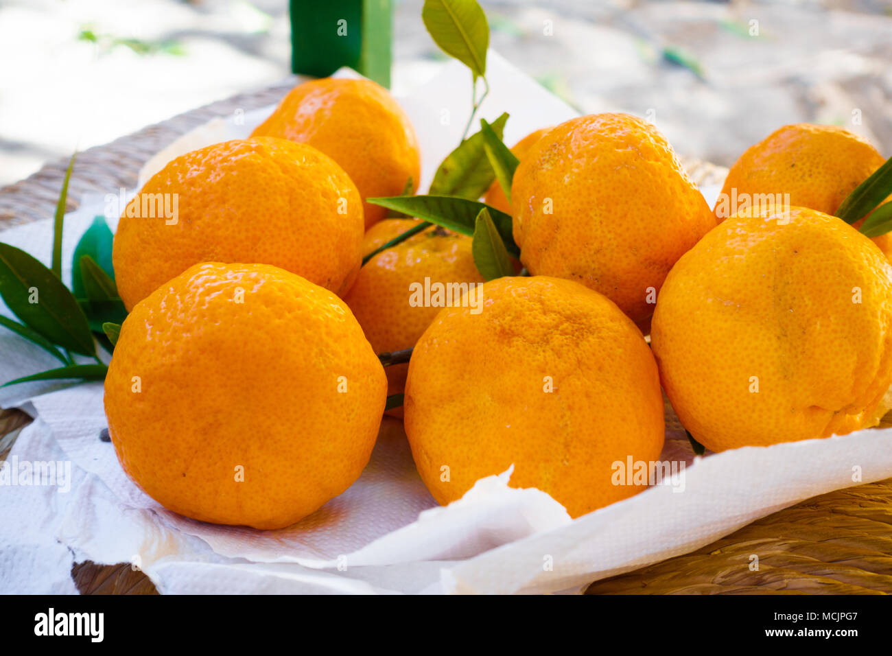 Close-up of fresh oranges, Greece Stock Photo
