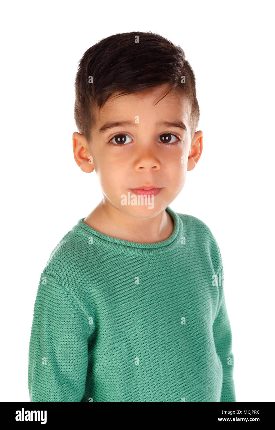 Funny small child with dark hair and black eyes isolated on a white  background Stock Photo - Alamy, image size:891x1390